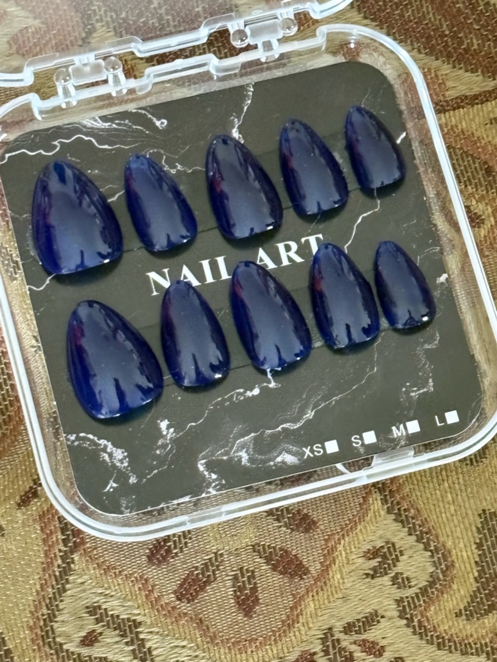 Dark Navy Press-On Nail Set - Glossy Oval Almond